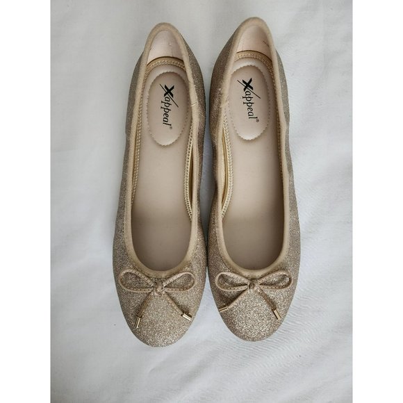 Xappeal Women's Gold TINE Classic Round Toe Bow Ballet Flat Shoes Size 10M - Picture 4 of 16